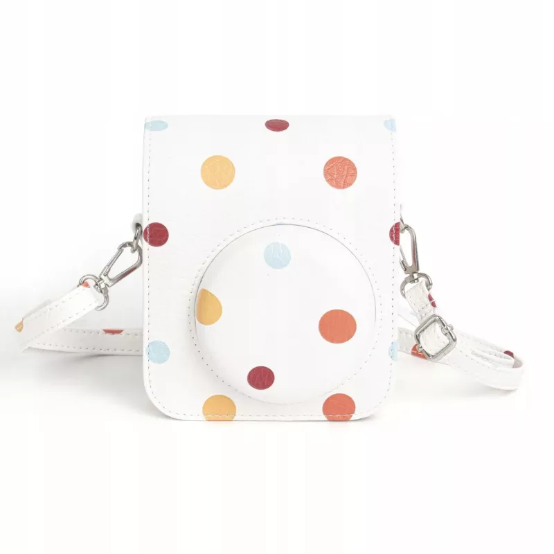 LOVEINSTANT Funda de piel PU de lunares para Fujifilm Instax Mini 12, correa extraíble, cierre magnético
