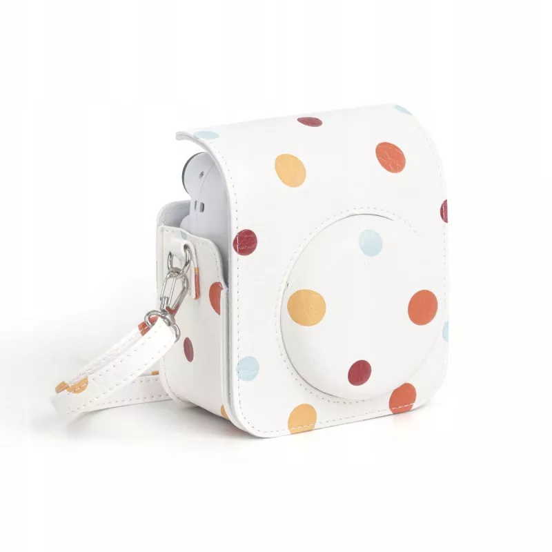 LOVEINSTANT Funda de piel PU de lunares para Fujifilm Instax Mini 12, correa extraíble, cierre magnético