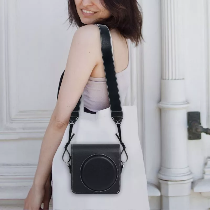 LOVEINSTANT Set de correa de cuello/hombro y bolsa de fotos para cámaras Fujifilm Instax Mini - Negro