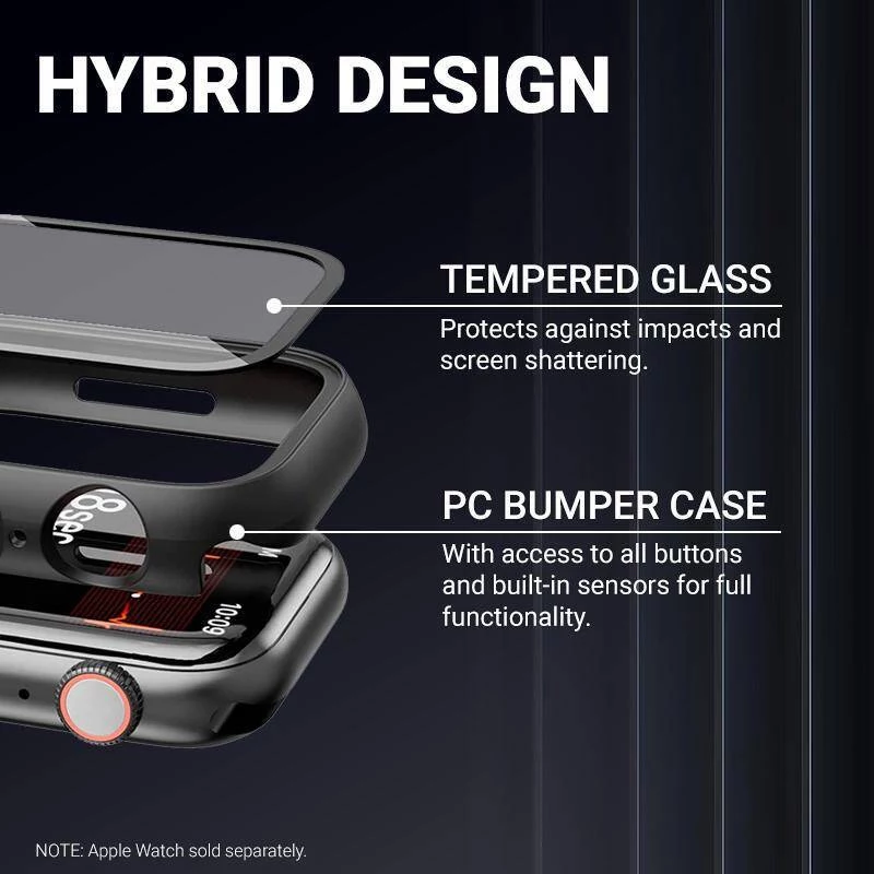 CRONG Hybrid Watch Case con protector de pantalla Tempered Glass para Apple Watch 45mm - Transparente