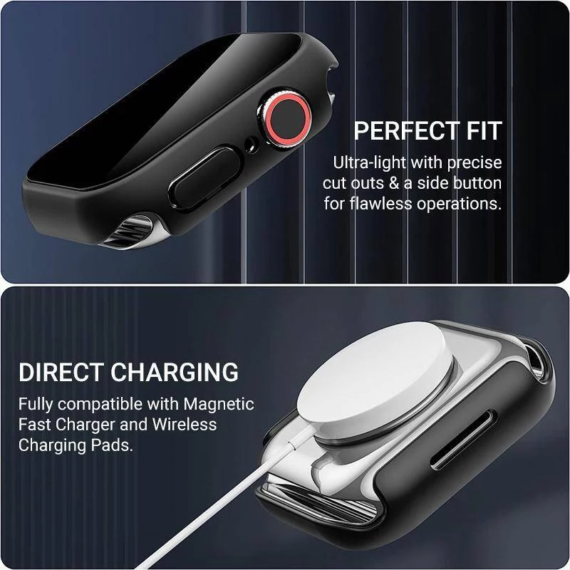 CRONG Hybrid Watch Case con protector de pantalla Tempered Glass para Apple Watch 45mm - Transparente
