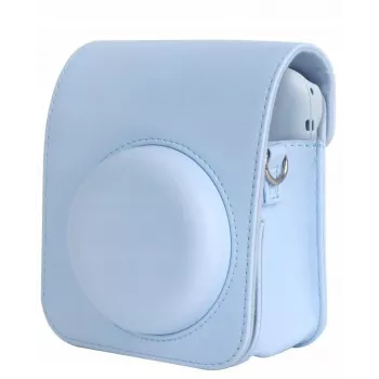 LOVEINSTANT Bolsa de cámara de piel PU azul con correa para Fujifilm Instax Mini 12