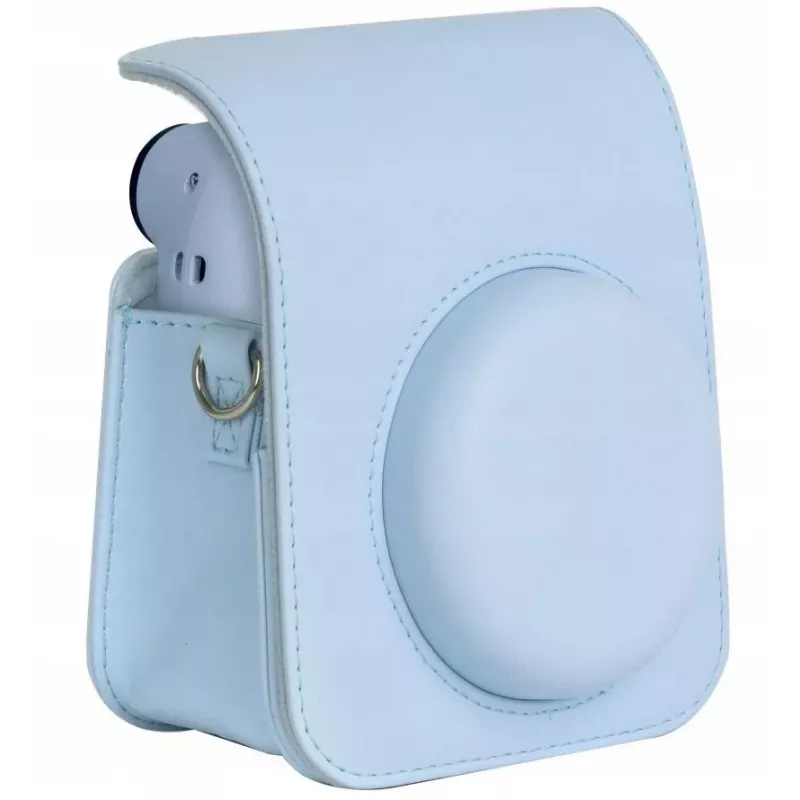 LOVEINSTANT Bolsa de cámara de piel PU azul con correa para Fujifilm Instax Mini 12