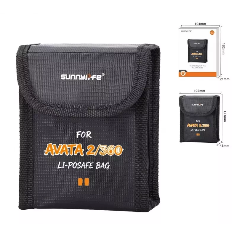 SUNNYLIFE Bolsa protectora ignífuga para baterías de DJI Avata 2 - capacidad para 2 baterías, negra