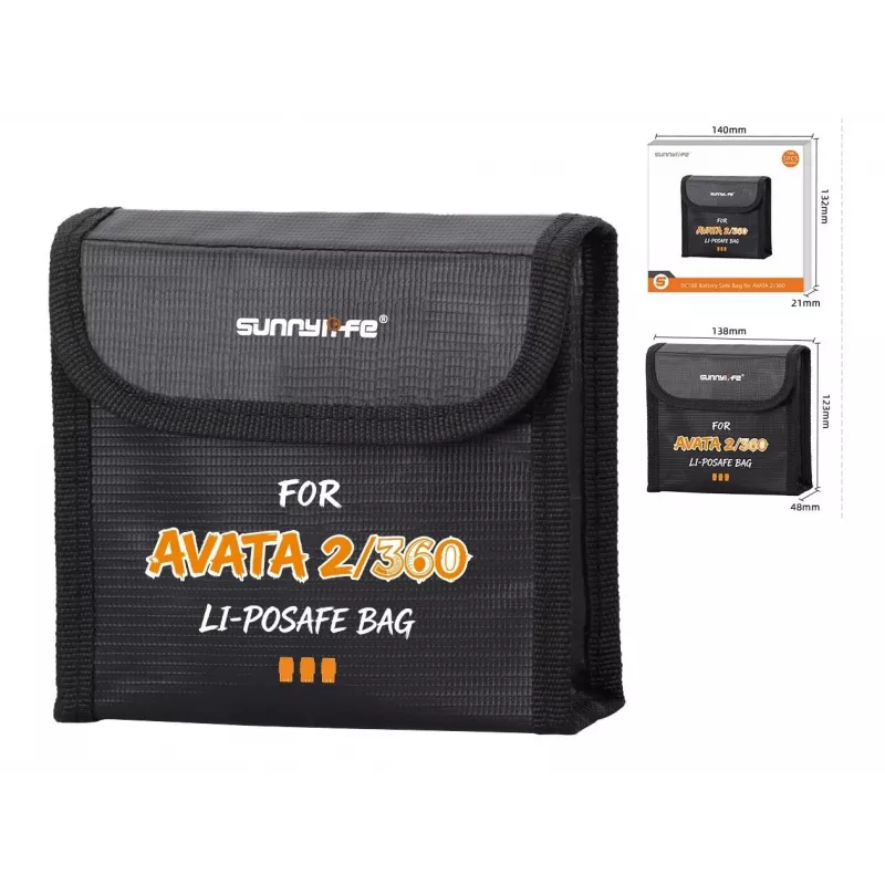 SUNNYLIFE Bolsa de almacenamiento ignífuga para 3 baterías DJI Avata 2 / Avata
