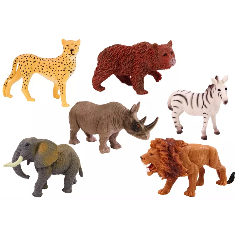 LEAN TOYS Set de 6 figuras de animales salvajes, elefante, león, rinoceronte, tigre, cebra, jirafa