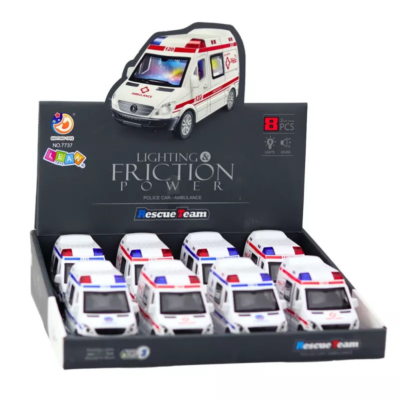 LEAN TOYS Coche de policía y ambulancia vehículos de emergencia de fricción con luz y sonido, puertas que se abren, surtido