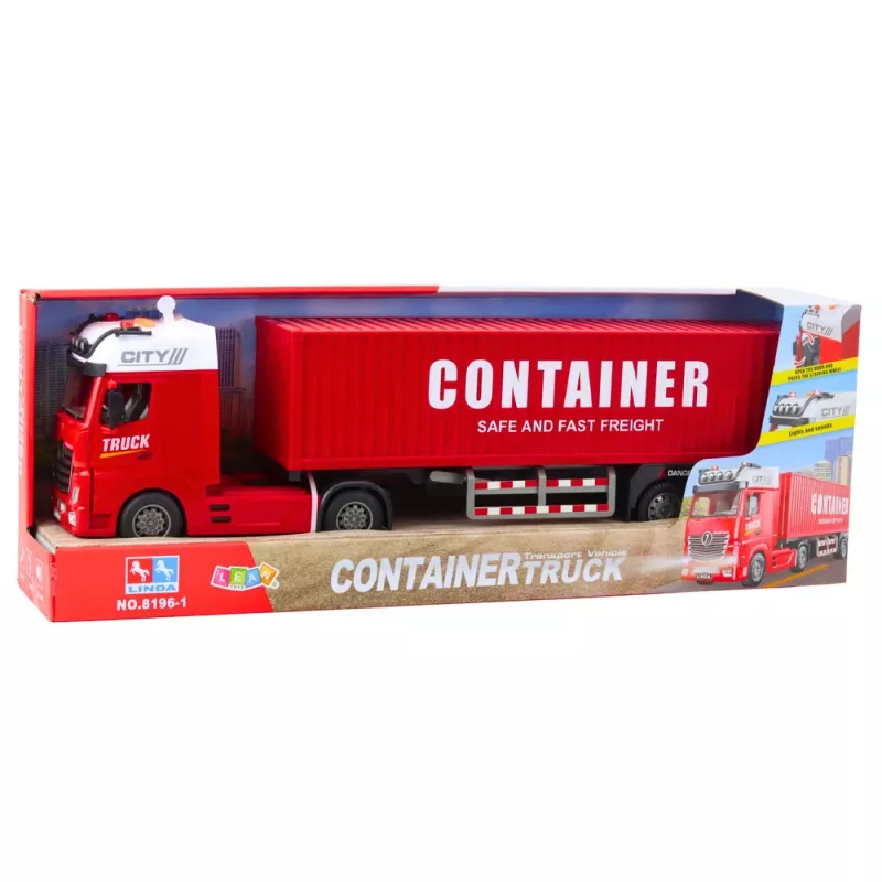 LEAN TOYS Camión de transporte con contenedor luz sonido rojo
