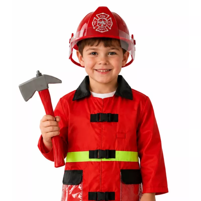LEAN TOYS Set de disfraz de bombero 158 con casco, extintor, palanca – rojo, talla única, edad 3-8