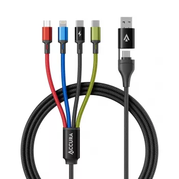 Accura cable de carga múltiple 8 en 1 USB-A/USB-C a 2x USB-C, Lightning, Micro USB, 3.0A, 1,2m, negro