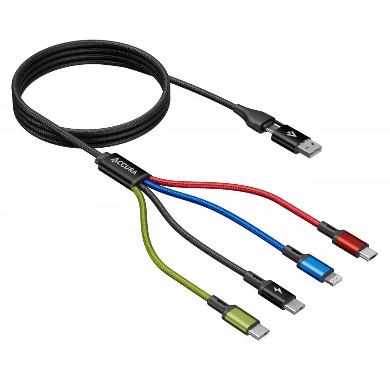 Accura cable de carga múltiple 8 en 1 USB-A/USB-C a 2x USB-C, Lightning, Micro USB, 3.0A, 1,2m, negro