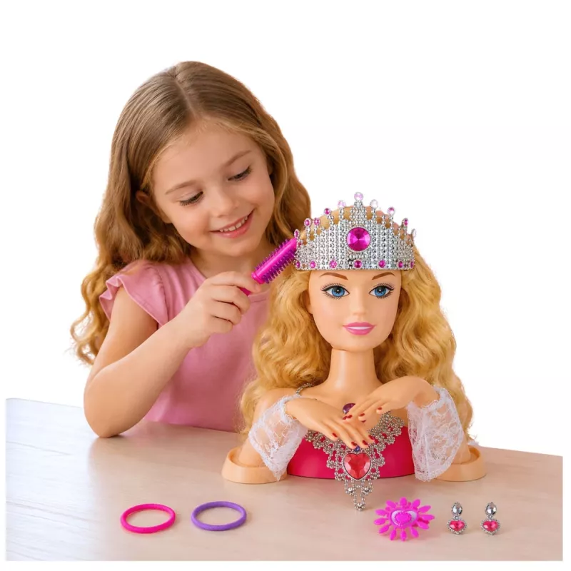 LEAN TOYS muñeca cabeza de peluquería Beauty Fashion con accesorios, cabello rubio, 25 cm, para niños a partir de 3 años