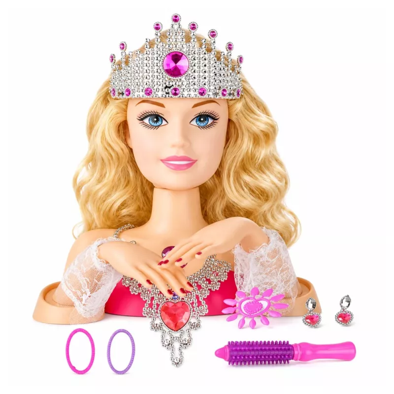 LEAN TOYS muñeca cabeza de peluquería Beauty Fashion con accesorios, cabello rubio, 25 cm, para niños a partir de 3 años
