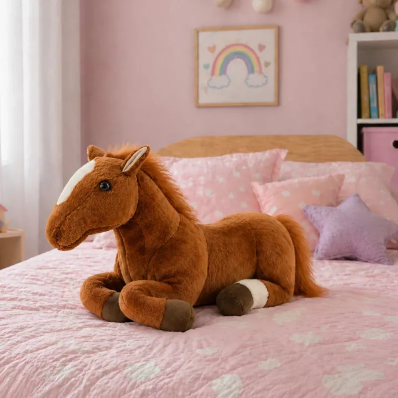 LEAN TOYS Caballo de Peluche Marrón Juguete de Tela Peluche 40cm