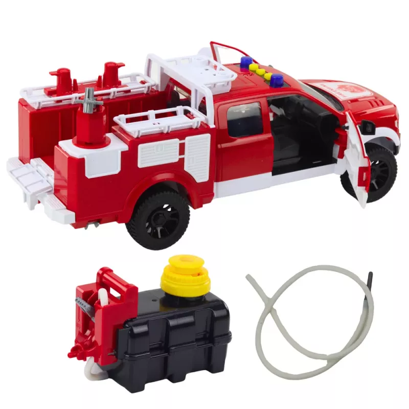 LEAN TOYS Camión de Bomberos con Función de Riego de Agua, Luces y Sonidos, Blanco-Rojo, 1:12