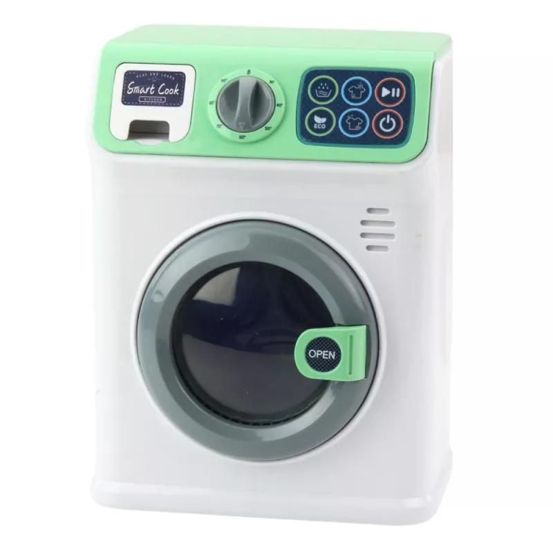 LEAN TOYS Lavadora Infantil con Tambor Giratorio, Luces y Sonidos, Blanco y Verde