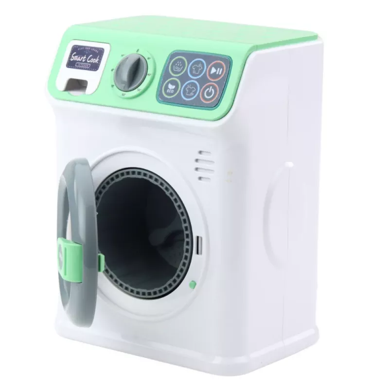 LEAN TOYS Lavadora Infantil con Tambor Giratorio, Luces y Sonidos, Blanco y Verde