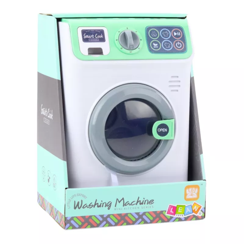 LEAN TOYS Lavadora Infantil con Tambor Giratorio, Luces y Sonidos, Blanco y Verde