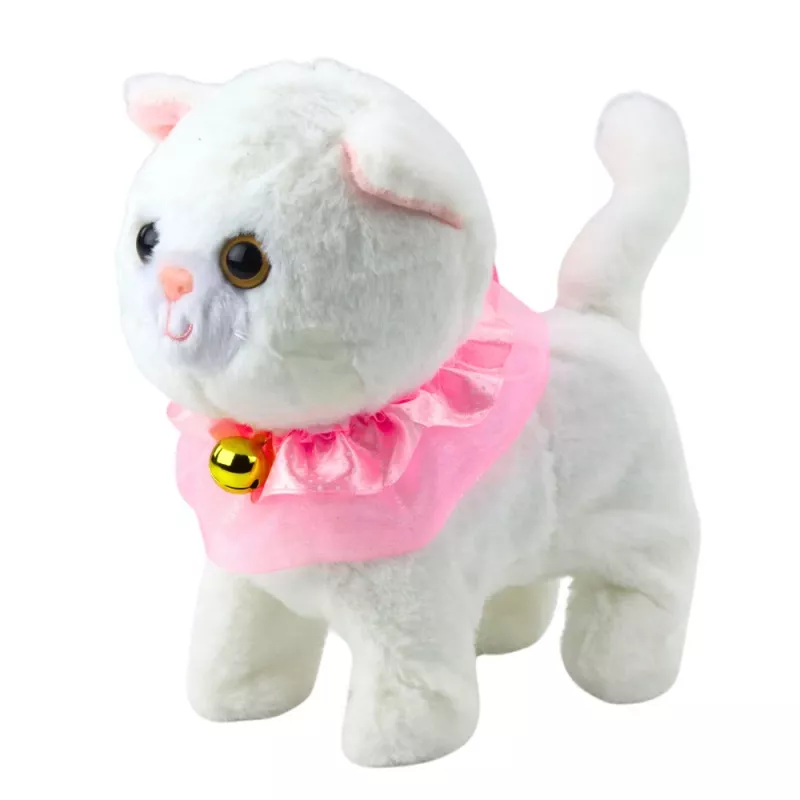 LEAN TOYS Gatito Interactivo con Correa Rosa Volantes Tinkerbell Camina y Maúlla