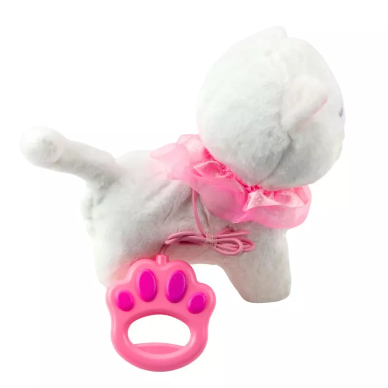 LEAN TOYS Gatito Interactivo con Correa Rosa Volantes Tinkerbell Camina y Maúlla