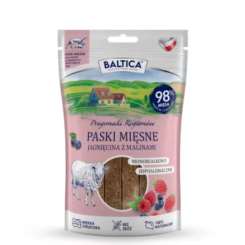 BALTICA Tiras de Carne Cordero con Frambuesas – Snack para Perros Sin Cereales – 90 g