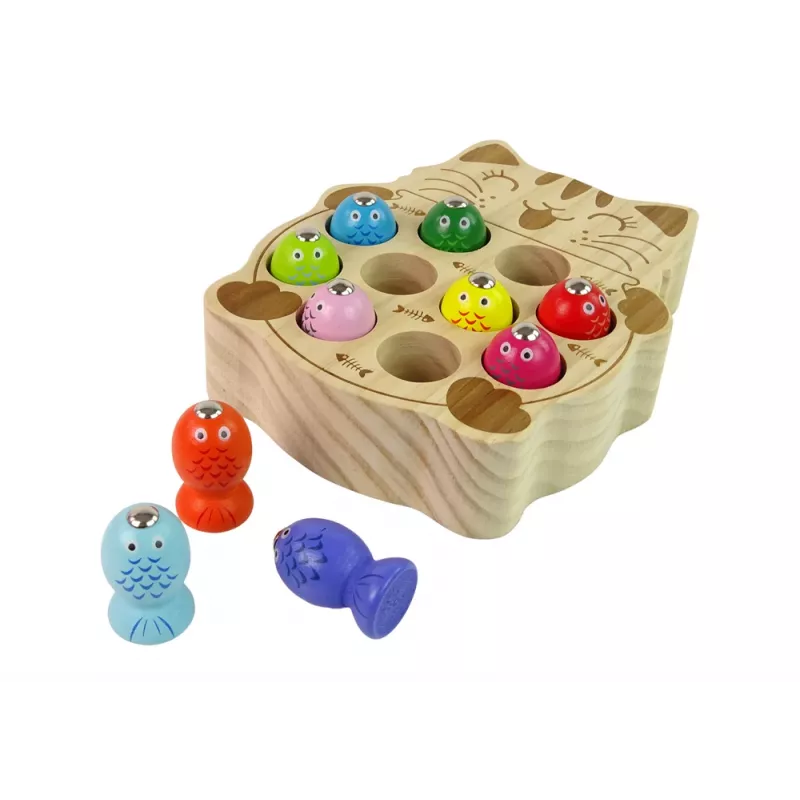 LEAN TOYS Juego de pesca de madera con 2 cañas gatito