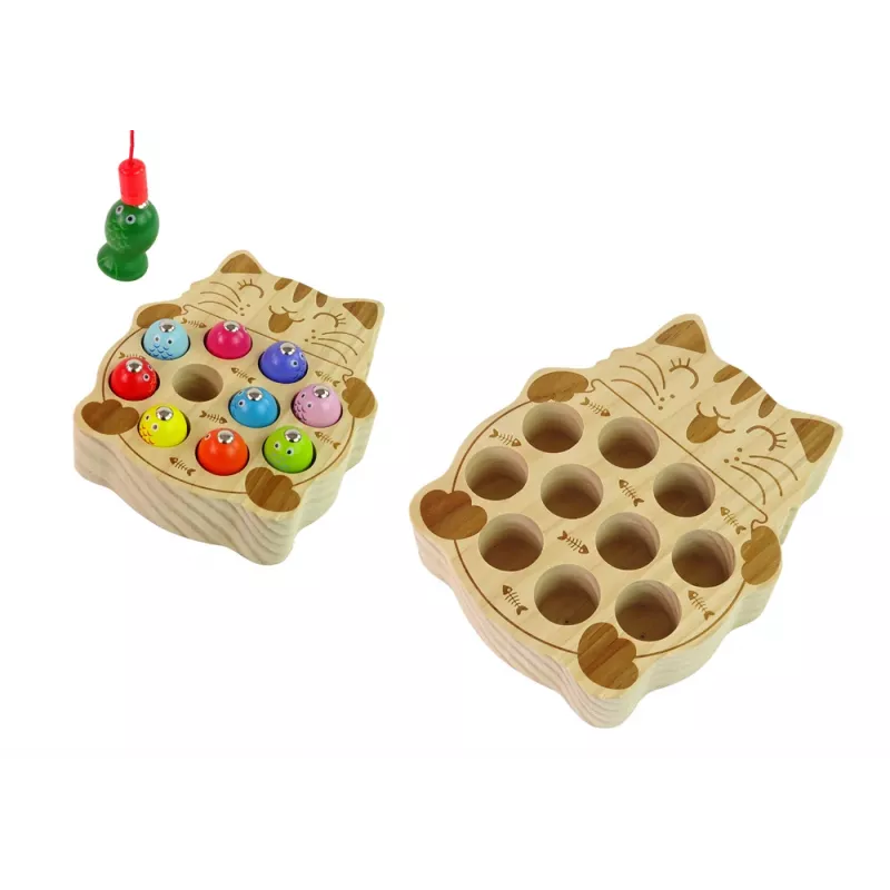 LEAN TOYS Juego de pesca de madera con 2 cañas gatito
