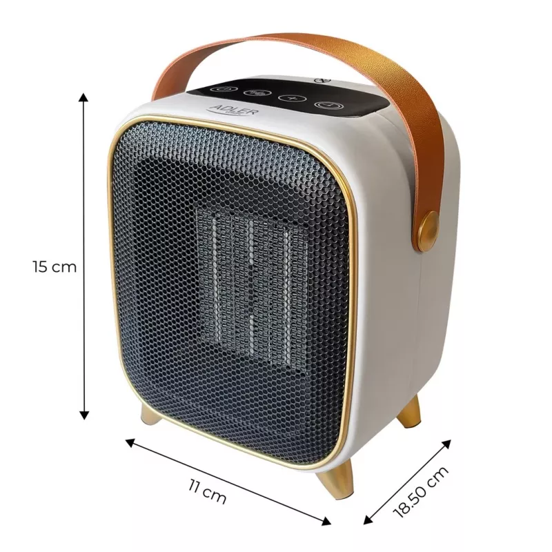 Adler AD 7762 calefactor cerámico PTC con mando a distancia, 2000W, indicador LED, oscilación 45°, temporizador 12h, protección contra sobrecalentamiento y vuelco, negro