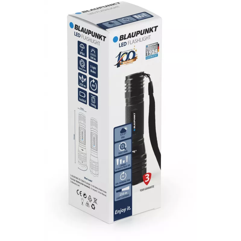 Blaupunkt BT-FL8060 linterna LED con zoom, 300 lm (BLAUPUNKTBT-FL8060)