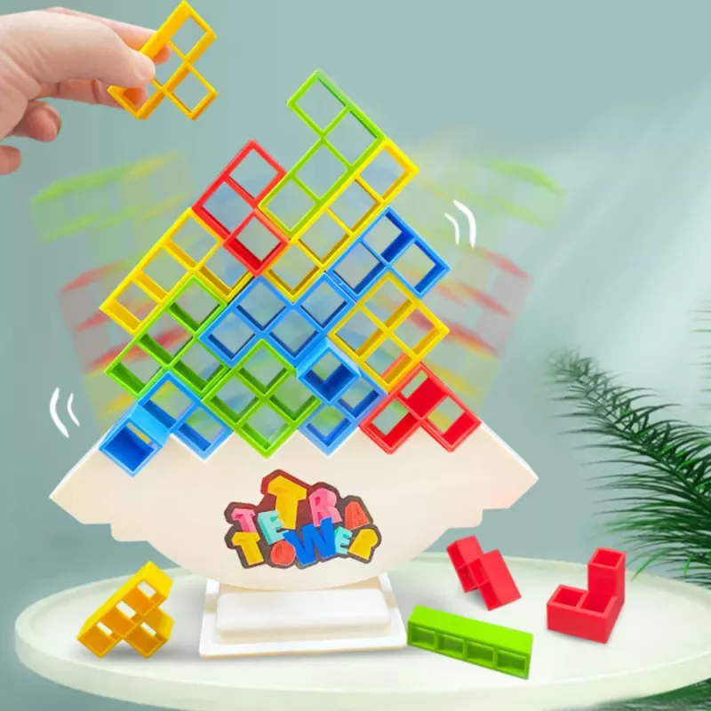 LEAN TOYS Tetris Tower juego de equilibrio y habilidad 16 bloques 22 tarjetas de colores