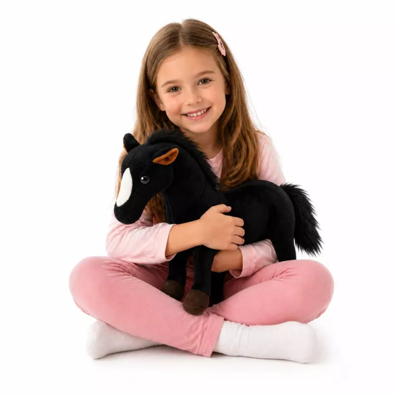 LEAN TOYS caballo de peluche mascota peluche negro 40cm x 37cm