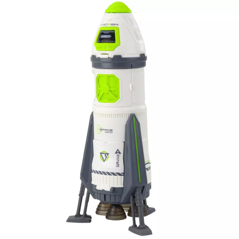 LEAN TOYS Space Rocket Ship playset con figuras de astronautas, luces y sonidos, 42 cm, blanco gris naranja