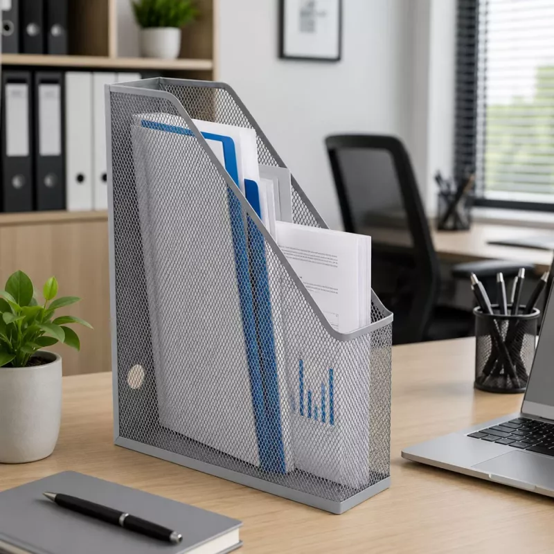 LEAN soporte organizador de oficina metálico para documentos y carpetas, vertical, plateado, A4
