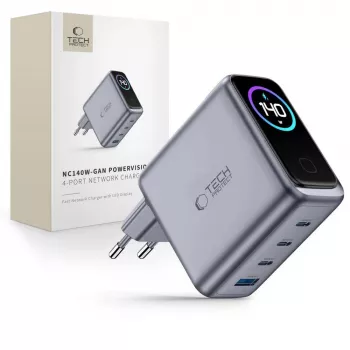 TECH-PROTECT POWERVISION NC140W-GaN cargador de 4 puertos PD 140W / QC3.0 gris oscuro