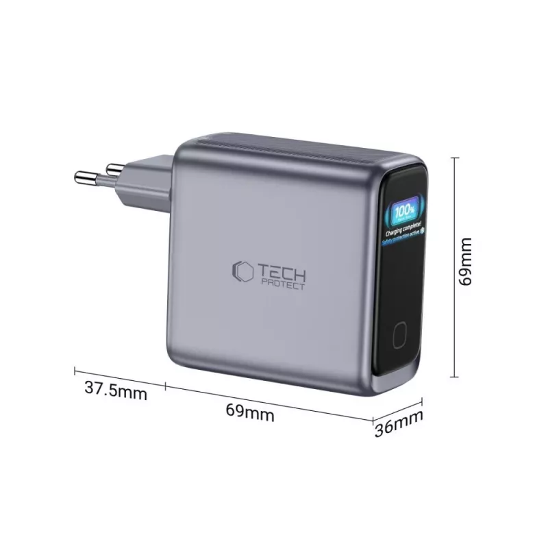 TECH-PROTECT POWERVISION NC140W-GaN cargador de 4 puertos PD 140W / QC3.0 gris oscuro