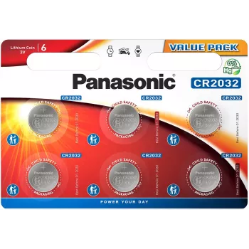 Pila de botón de litio Panasonic Batteries CR-2032EL/6B 3V 220mAh (pack de 6)