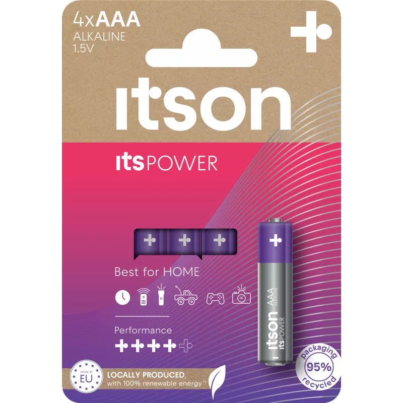 Pilas alcalinas ITSON LR03IPO/4CP AAA, 1,5 V, blíster de 4