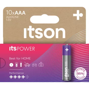 Pilas alcalinas ITSON LR03IPO/10HH AAA pack de 10 | 1,5V LR03 MN2400 duraderas, a prueba de fugas, sin mercurio