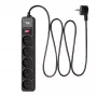 Akyga AK-SP-05A regleta de enchufes con protección contra sobretensiones, 5 x CEE 7/5 (tipo E), interruptor, 1,8 m, negra