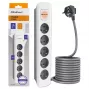 Qoltec regleta de 5 tomas con interruptor, cable de 1,8 m, blanco-gris