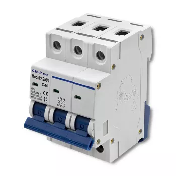 Interruptor automático de 40A y 3 polos Qoltec con curva C MCB 4,5kA carril DIN