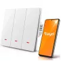 Qoltec interruptor de luz inteligente Wi-Fi de 3 canales con temporizador, Tuya y Smart Life, blanco