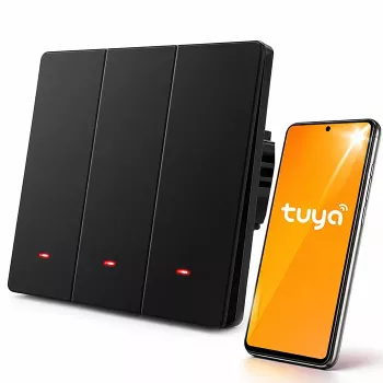 Qoltec interruptor de luz táctil inteligente Wi-Fi de 3 canales, negro