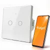 Qoltec interruptor de luz táctil inteligente de 2 canales Wi-Fi Tuya Smart Life cristal templado blanco