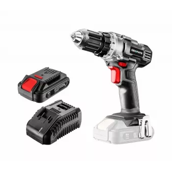 Graphite 58G000-SET1 Set de atornillador de batería 18V con 2 baterías de 2,0Ah, 35 Nm, portabrocas de cambio rápido, luz LED, negro/rojo