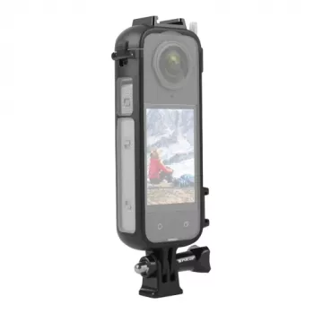PULUZ PU979B funda protectora con soporte y doble zapata de flash en frío para Insta360 X4 – Negro