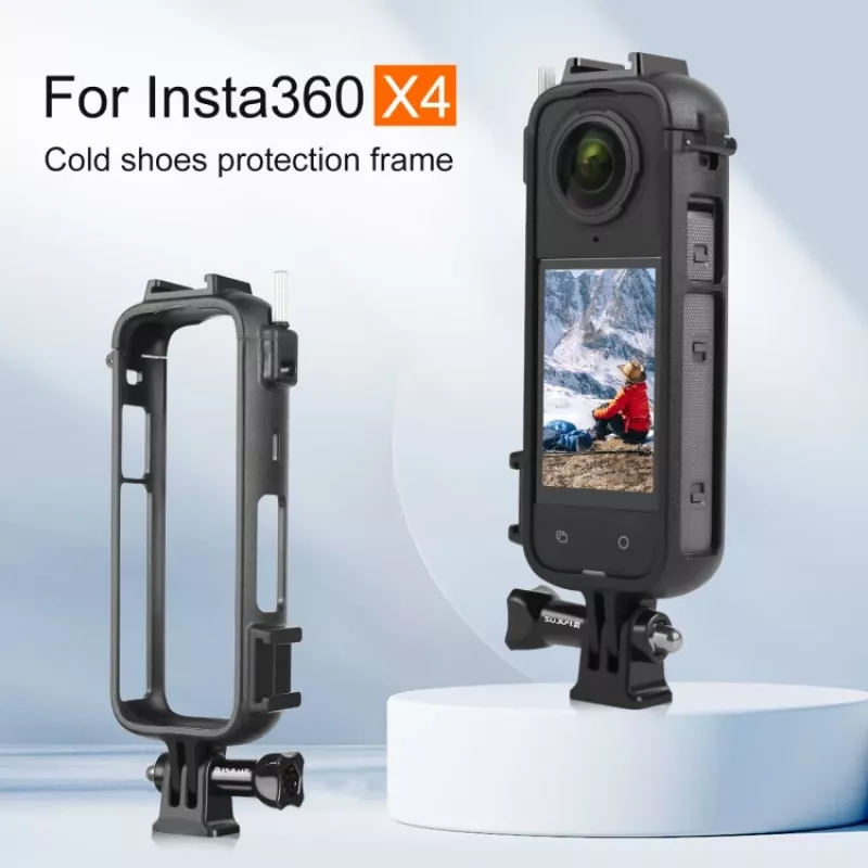 PULUZ PU979B funda protectora con soporte y doble zapata de flash en frío para Insta360 X4 – Negro