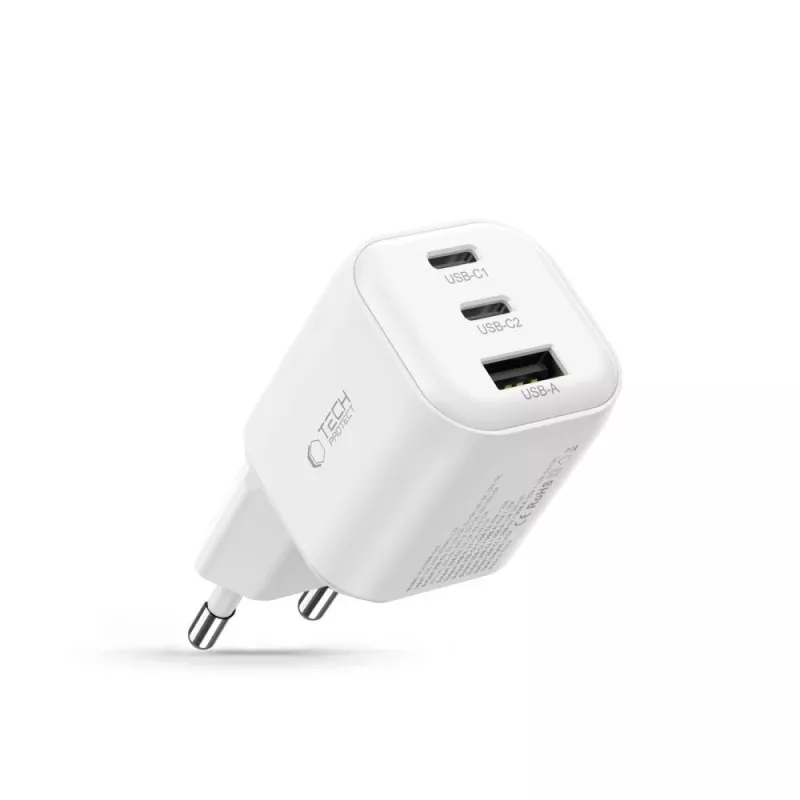 TECH-PROTECT NCA100W-GAN-AVS cargador de red GaN de 3 puertos PD 3.2 100W / QC3.0 blanco