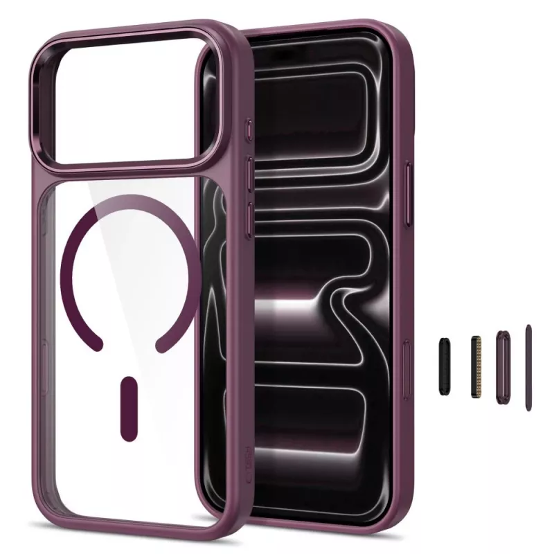 Tech-Protect Magmat funda transparente MagSafe para iPhone 17 Pro Max / 18 Pro Max - Rojo cereza oscuro