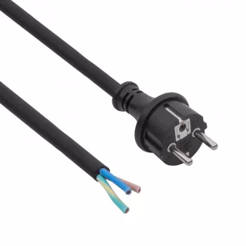 Akyga AK-OT-04S Cable de alimentación de goma H05RR-F 3 x 1,5 mm², conector CEE-7/7 a extremo abierto, 5 m, negro